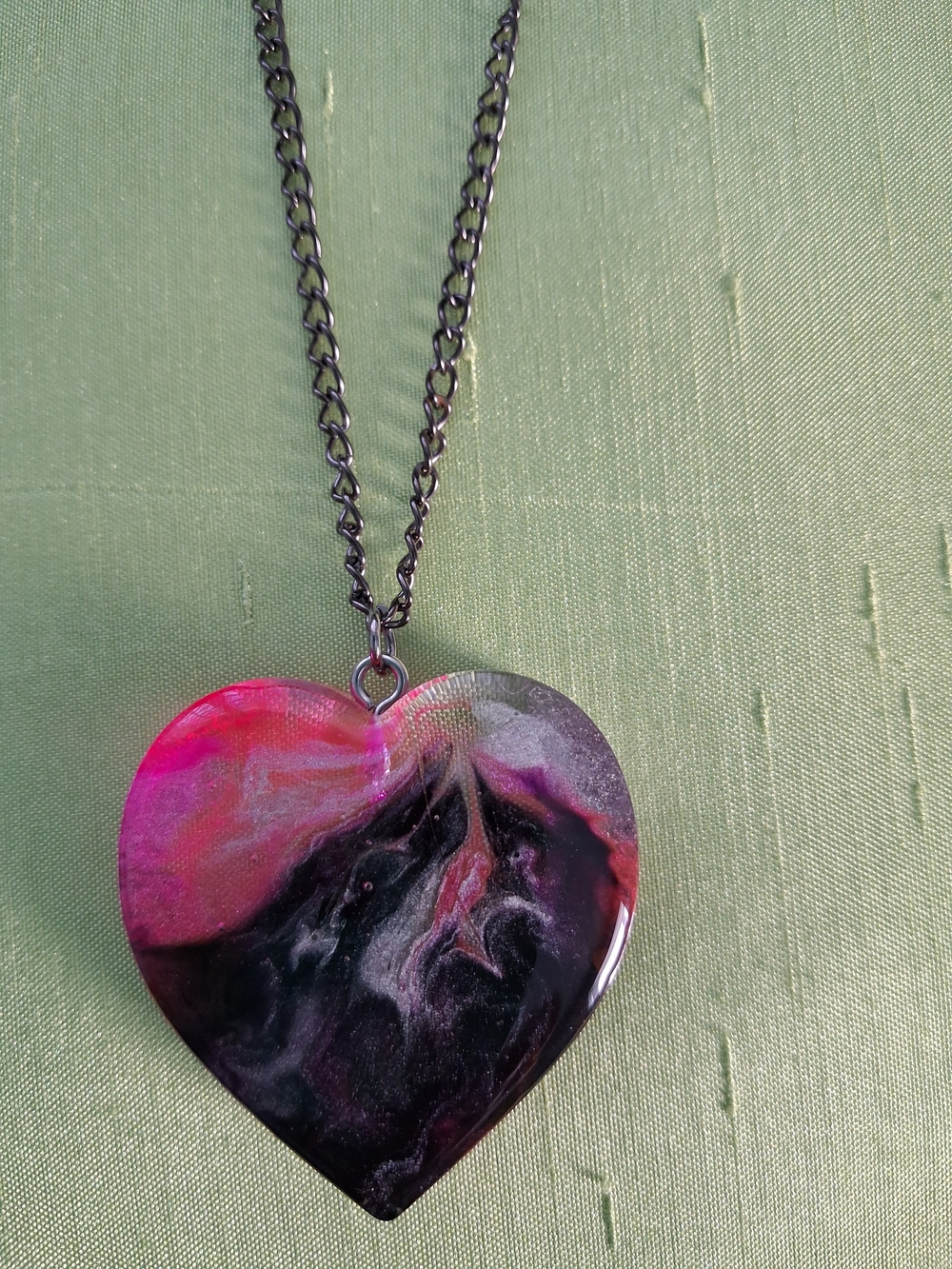 Handcrafted Pink & Black Heart Pendant Necklace - Women Jewelry